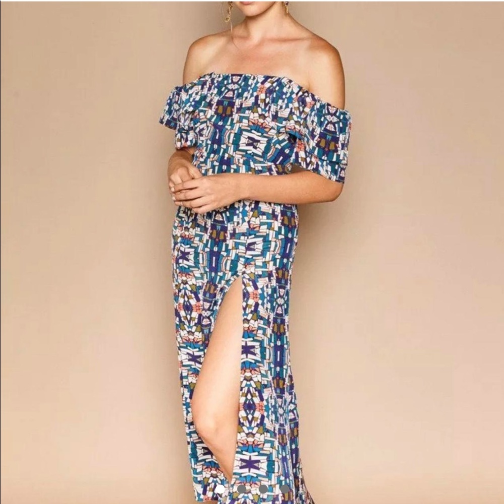 Stone Cold Fox Blue and White Off-Shoulder Dress